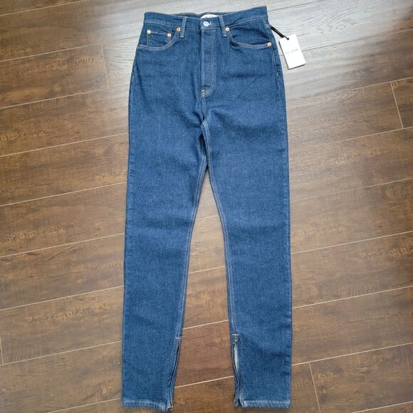 RE/DONE Drainpipe High Rise Jeans Womens 28 Rigid Like Denim Dark Blue - Picture 2 of 9